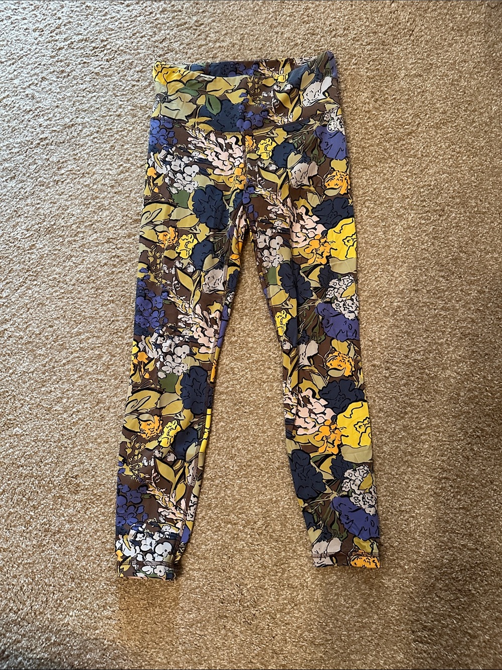 Tory Sport Floral Print Leggings in Blue, Yellow, Olive
